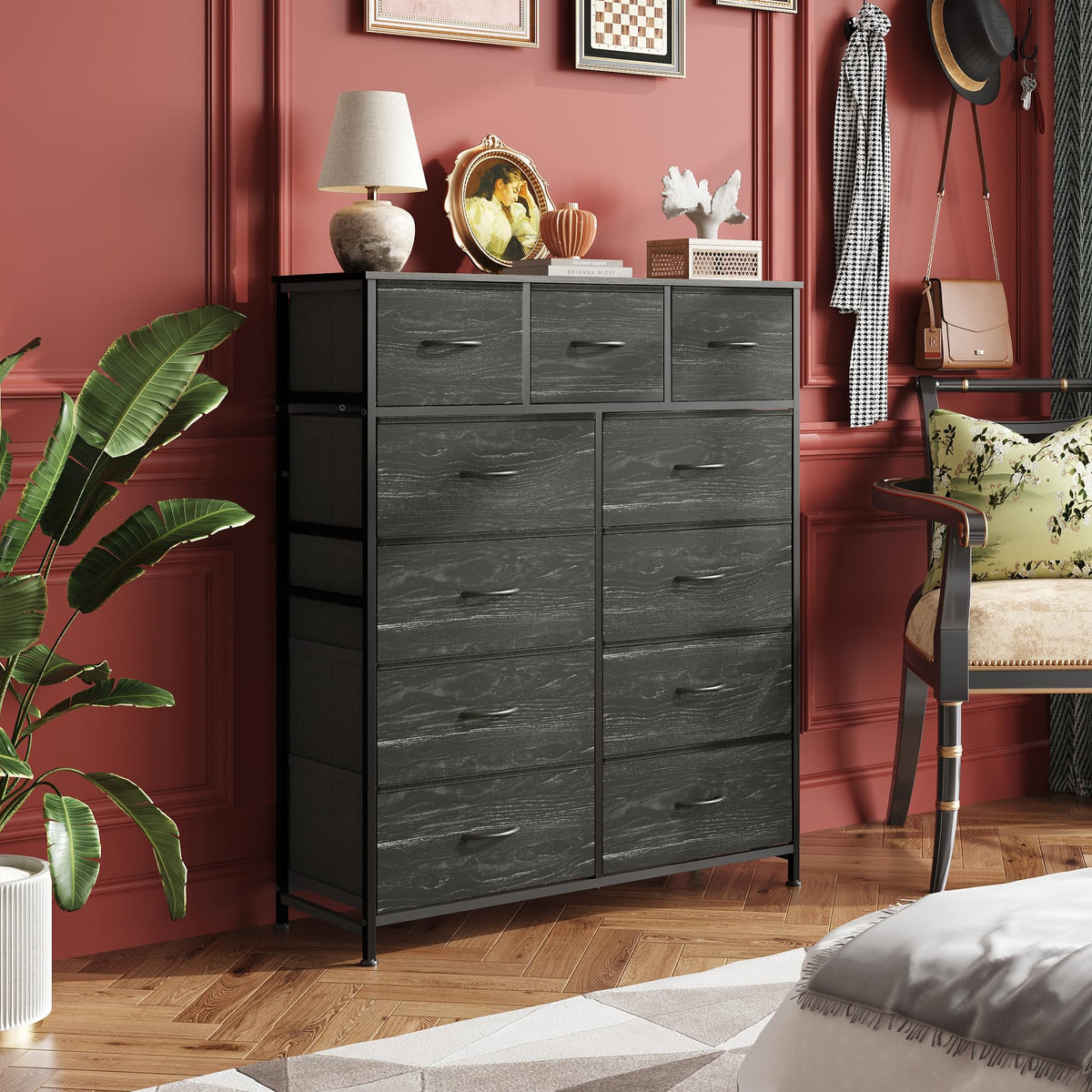 Black 11 Drawer Fabric Dresser A340228