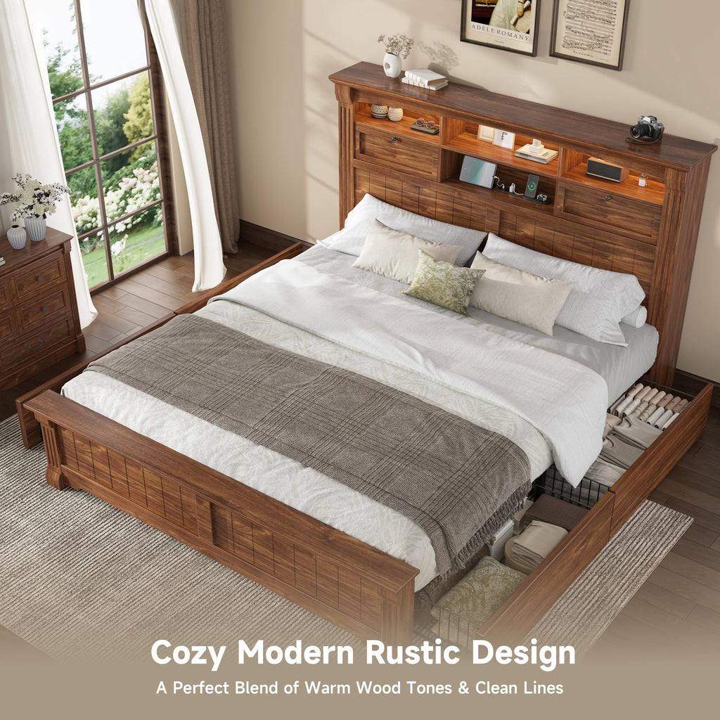Full Size Bed Frame with Storage Headboard and 4 Drawers L99782