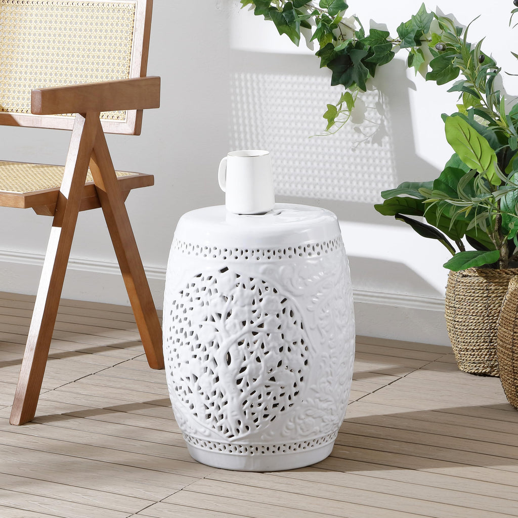 White Ceramic Garden Stool O5150
