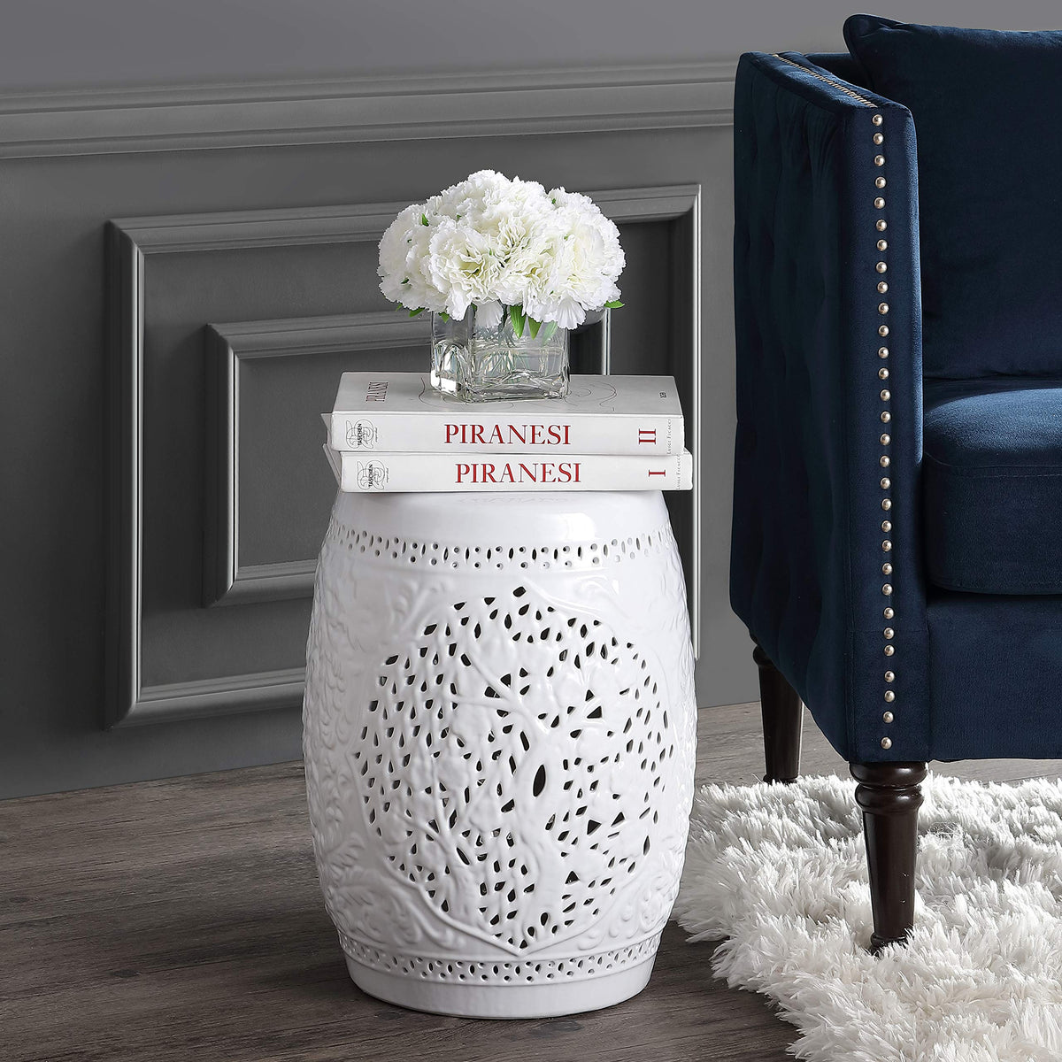 White Ceramic Garden Stool O5150